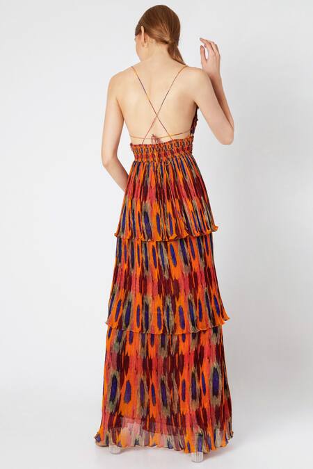 Buy Multi Color Chiffon V Neck Layered Maxi Dress For Women