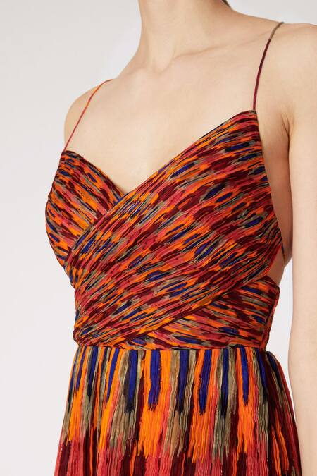 Buy_Saaksha & Kinni_Multi Color Chiffon V Neck Layered Maxi Dress_Online_at_Aza_Fashions