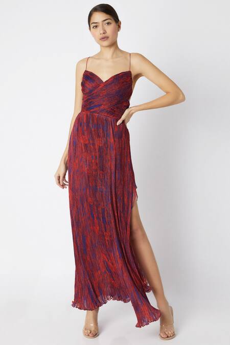 Saaksha & Kinni_Blue Chiffon Printed Maxi Dress_Online_at_Aza_Fashions