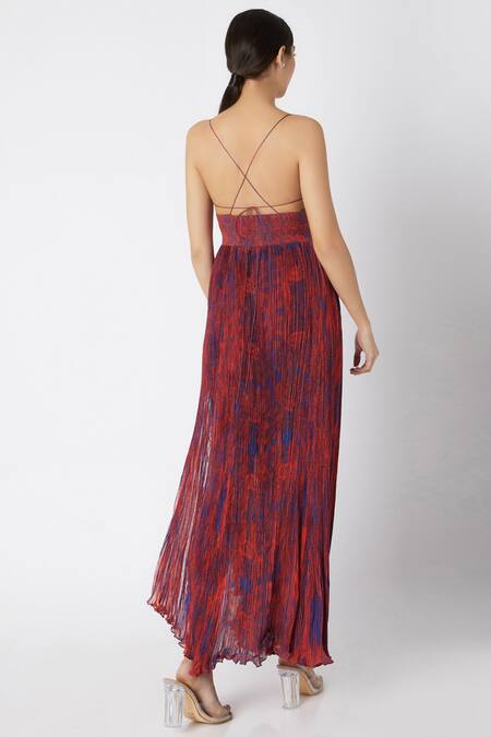 Shop_Saaksha & Kinni_Blue Chiffon Printed Maxi Dress_at_Aza_Fashions