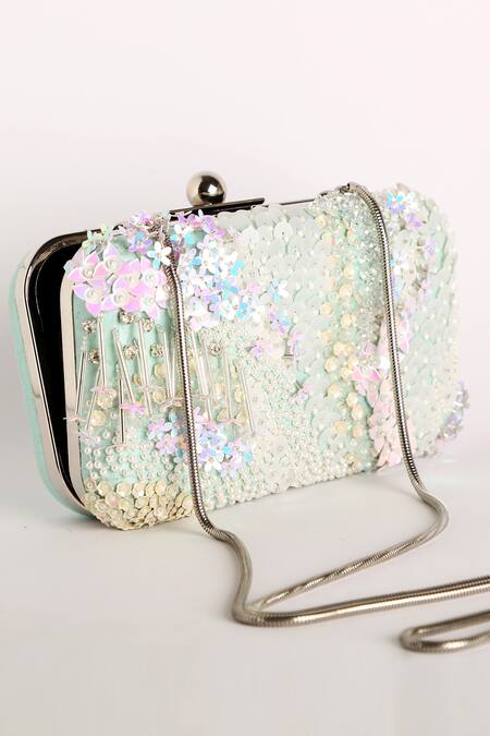 Buy_Ara Studio_Blue Sequins, Bugle Beads Embellished Clutch_Online_at_Aza_Fashions