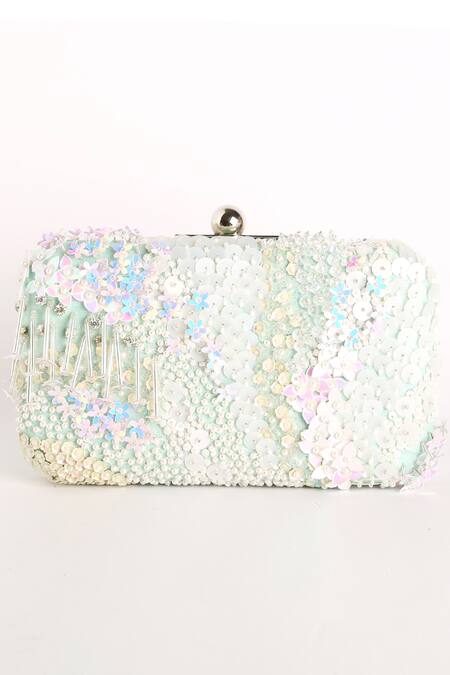 Ara Studio_Blue Sequins, Bugle Beads Embellished Clutch_Online_at_Aza_Fashions