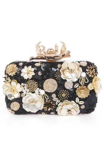 Ara Studio_Black Sequin Embroidered Floral Clutch_Online_at_Aza_Fashions