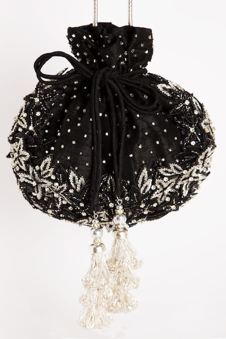 Ara Studio Black Cutdana Embroidered Potli Bag Online at Aza Fashions Ara Studio_Black Cutdana Embroidered Potli Bag _Online_at_Aza_Fashions