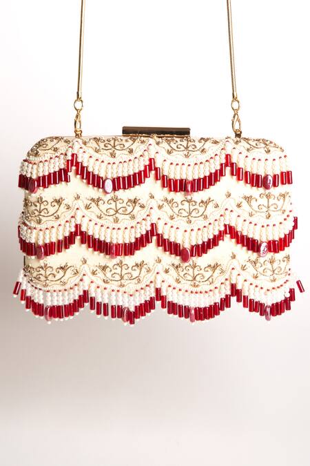 Ara Studio Beige Pearl Embellished Clutch