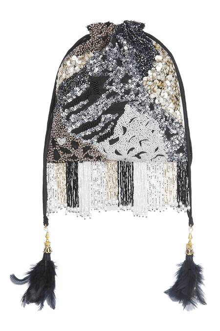 Ara Studio_Black Bead Embellished Potli Bag_Online_at_Aza_Fashions