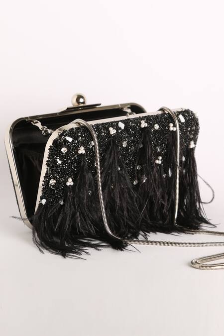 Ara Studio_Black Stones Fringed Clutch_Online_at_Aza_Fashions