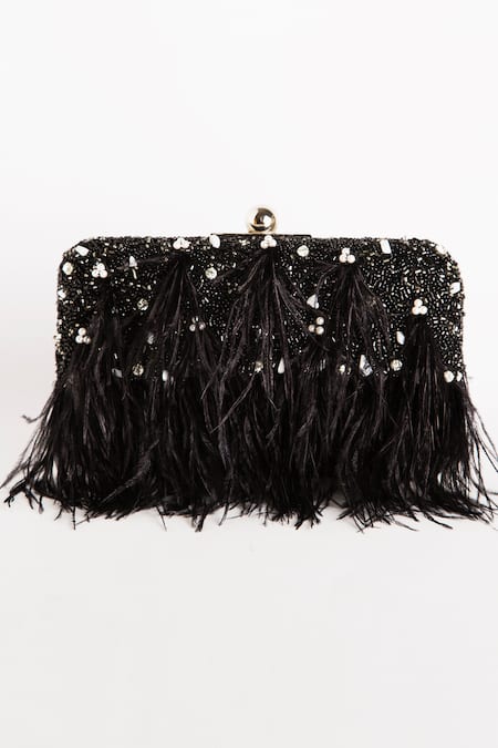 Ara Studio Black Stones Fringed Clutch