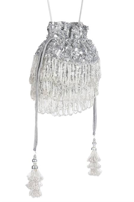 Ara Studio_Silver Sequin Embellished Potli Bag_Online_at_Aza_Fashions