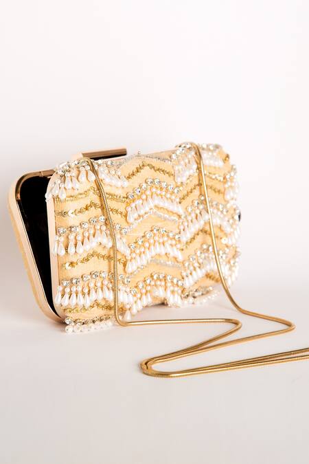 Buy_Ara Studio_Gold Stones Embellished Clutch_Online_at_Aza_Fashions