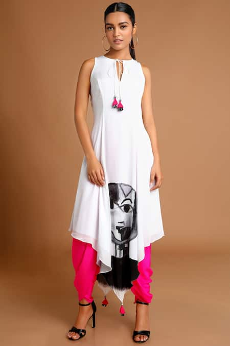 Masaba White Top Printed Tunic Dhoti Pant Set