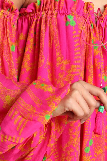 Shop Masaba Pink Crepe Printed Off Shoulder Dress Online at Aza Fashions Shop_Masaba_Pink Crepe Printed Off Shoulder Dress_Online_at_Aza_Fashions