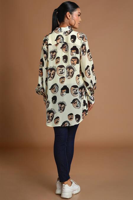 Shop Masaba White Crepe Stand Collar Printed Shirt at Aza Fashions Shop_Masaba_White Crepe Stand Collar Printed Shirt_at_Aza_Fashions
