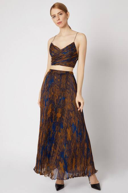 Saaksha & Kinni Blue Chiffon Printed Maxi Skirt Online at Aza Fashions Saaksha & Kinni_Blue Chiffon Printed Maxi Skirt_Online_at_Aza_Fashions