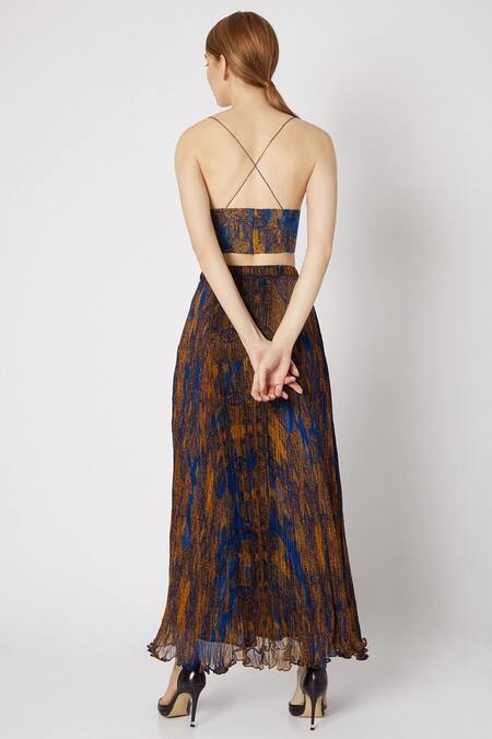 Shop Saaksha & Kinni Blue Chiffon Printed Maxi Skirt at Aza Fashions Shop_Saaksha & Kinni_Blue Chiffon Printed Maxi Skirt_at_Aza_Fashions