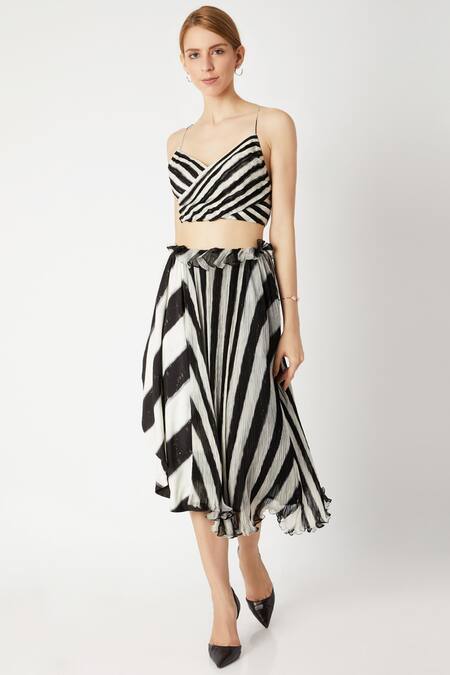 Saaksha & Kinni Black Satin Printed Midi Skirt Online at Aza Fashions Saaksha & Kinni_Black Satin Printed Midi Skirt_Online_at_Aza_Fashions