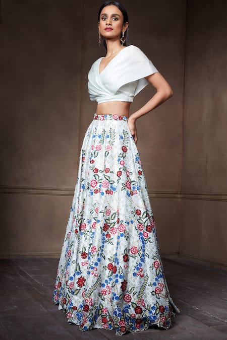 Seema Gujral White Organza Embellished Lehenga Set