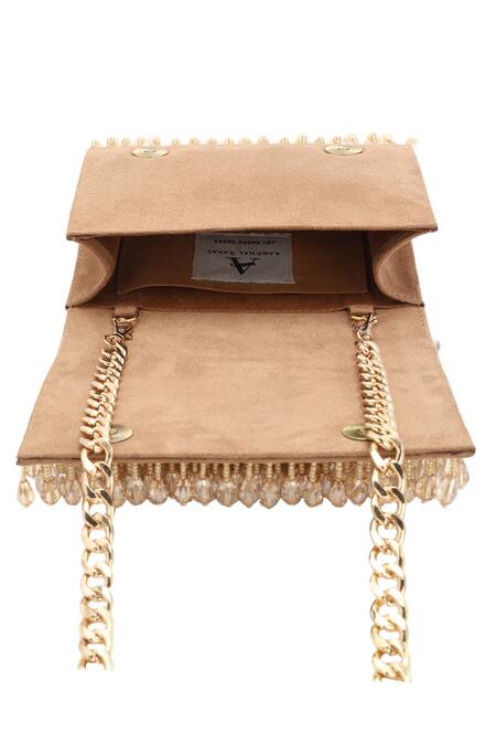Buy_Aanchal Sayal_Beige Crystals Embellished Flapover Clutch_Online_at_Aza_Fashions