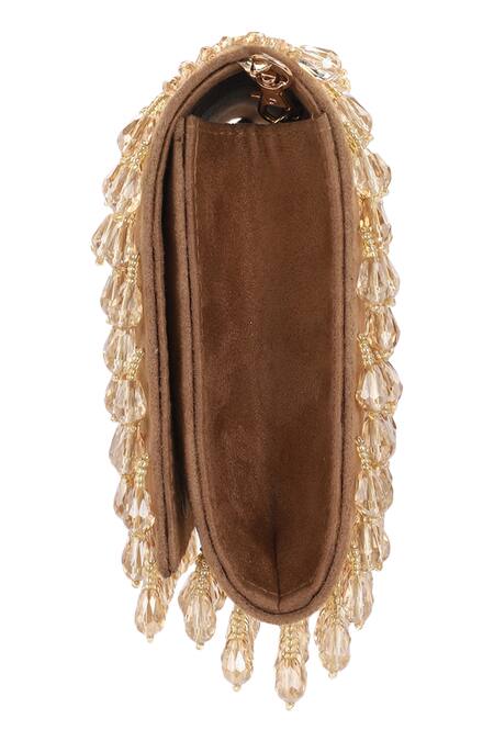 Shop_Aanchal Sayal_Beige Crystals Embellished Flapover Clutch_Online_at_Aza_Fashions