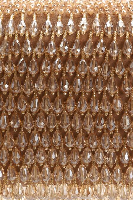Aanchal Sayal_Beige Crystals Embellished Flapover Clutch_at_Aza_Fashions