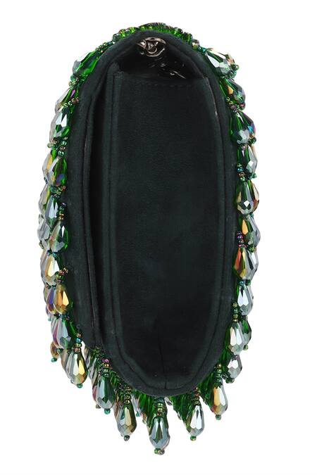 Aanchal Sayal_Green Crystals Embellished Flapover Clutch_Online_at_Aza_Fashions