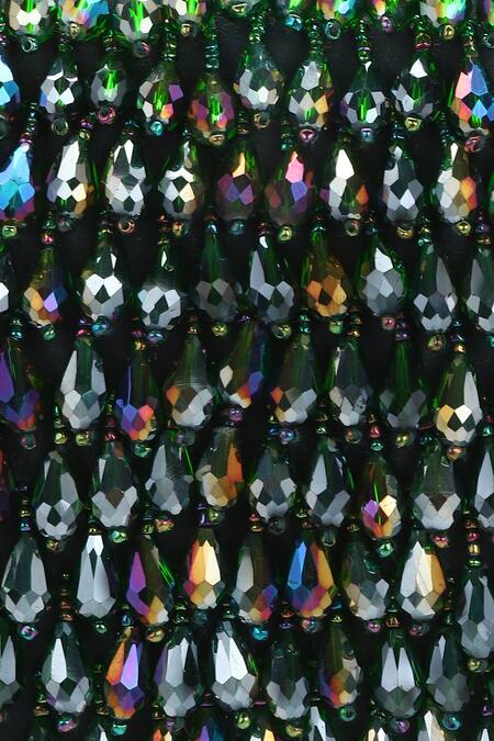 Aanchal Sayal_Green Crystals Embellished Flapover Clutch_at_Aza_Fashions