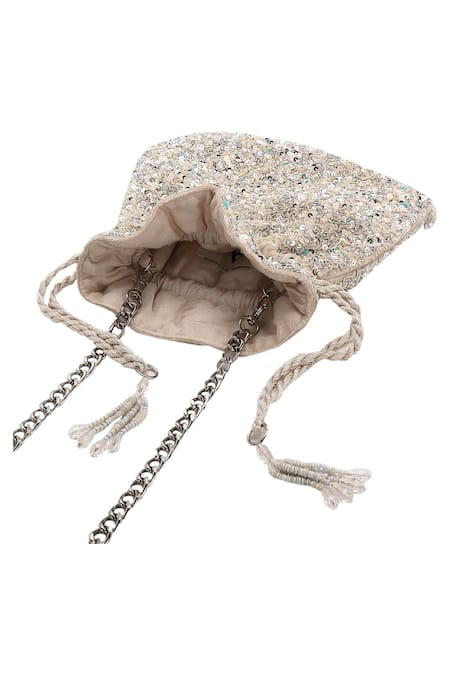Buy_Aanchal Sayal_White Sequins Velvet Embellished Potli Bag_Online_at_Aza_Fashions
