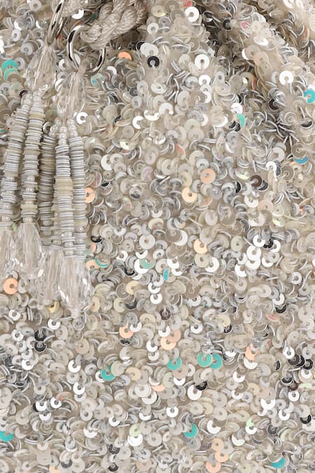 Shop_Aanchal Sayal_White Sequins Velvet Embellished Potli Bag_Online_at_Aza_Fashions