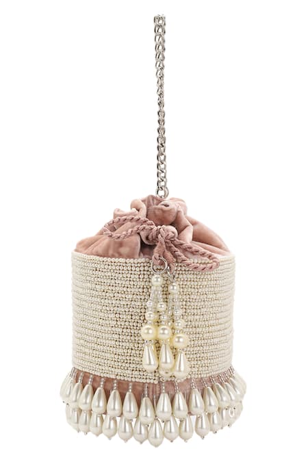 Aanchal Sayal Pink Pearls Velvet Embellished Potli Bag 