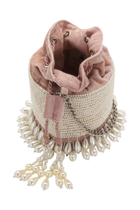 Buy_Aanchal Sayal_Pink Pearls Velvet Embellished Potli Bag_Online_at_Aza_Fashions