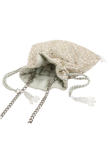 Buy_Aanchal Sayal_Grey Crystals Velvet Embellished Potli Bag_Online_at_Aza_Fashions