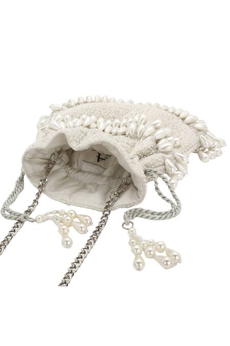 Buy_Aanchal Sayal_White Pearls Velvet Embellished Potli Bag_Online_at_Aza_Fashions