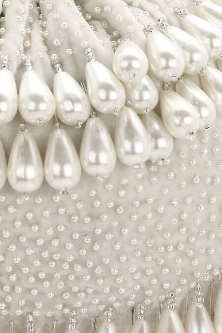 Shop_Aanchal Sayal_White Pearls Velvet Embellished Potli Bag_Online_at_Aza_Fashions