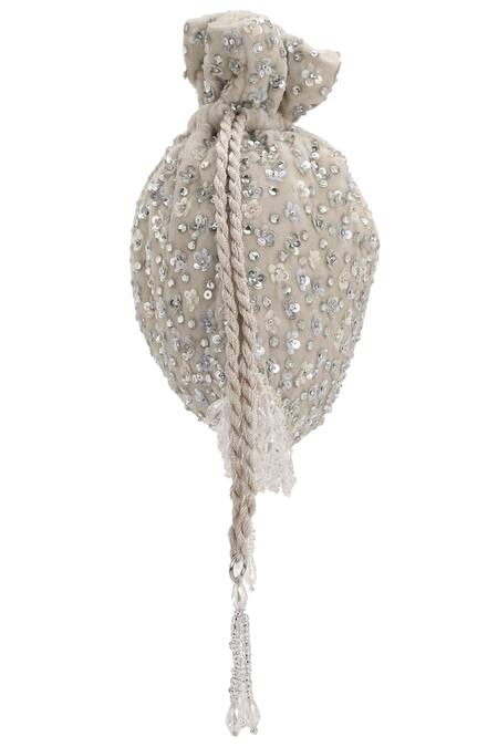 Aanchal Sayal_White Sequins Velvet Embellished Potli Bag_Online_at_Aza_Fashions