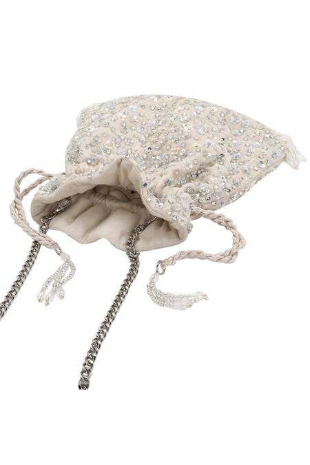 Buy_Aanchal Sayal_White Sequins Velvet Embellished Potli Bag_Online_at_Aza_Fashions