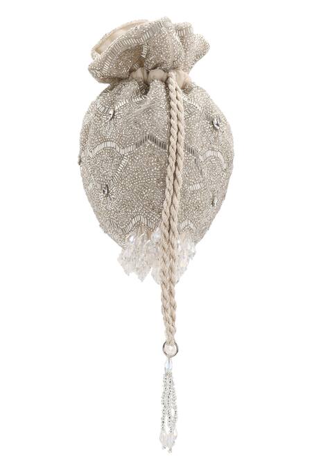 Aanchal Sayal_White Embroidered Embellished Potli Bag_Online_at_Aza_Fashions