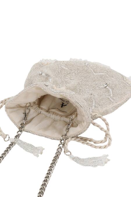 Buy_Aanchal Sayal_White Embroidered Embellished Potli Bag_Online_at_Aza_Fashions