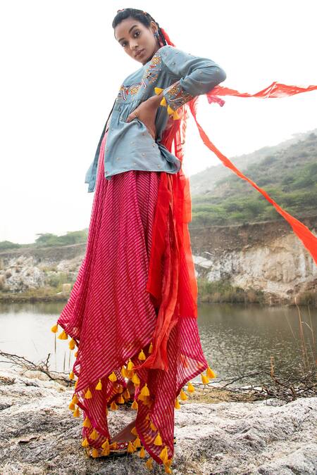 Swati Vijaivargie Pink Silk Jacket Open Chanderi Dress With Online at Aza Fashions Swati Vijaivargie_Pink Silk Jacket Open Chanderi Dress With _Online_at_Aza_Fashions