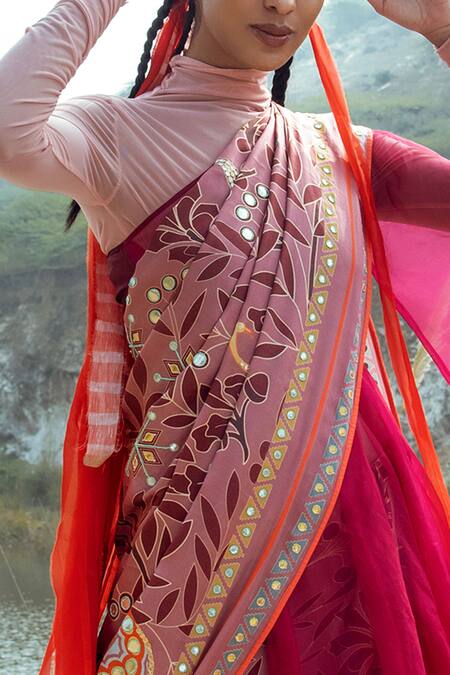 Buy Swati Vijaivargie Pink Bamber Satin Round Embellished Saree With Blouse Online at Aza Fashions Buy_Swati Vijaivargie_Pink Bamber Satin Round Embellished Saree With Blouse _Online_at_Aza_Fashions