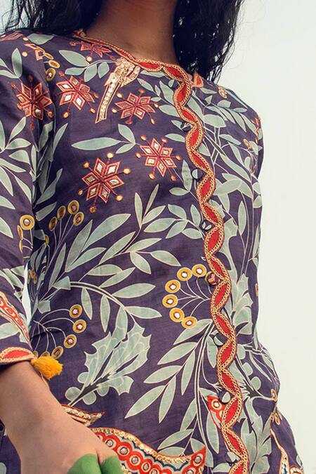 Buy Swati Vijaivargie Blue Linen Satin Round Embellished Kurta Dhoti Pant Set Online at Aza Fashions Buy_Swati Vijaivargie_Blue Linen Satin Round Embellished Kurta Dhoti Pant Set _Online_at_Aza_Fashions