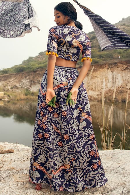 Shop Swati Vijaivargie Blue Linen Satin Round Embellished Top Pant Set at Aza Fashions Shop_Swati Vijaivargie_Blue Linen Satin Round Embellished Top Pant Set _at_Aza_Fashions