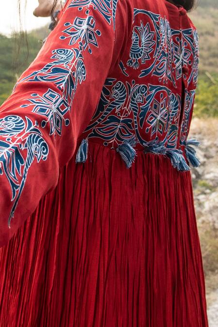 Swati Vijaivargie Red Cotton Silk Round Maxi Dress Online at Aza Fashions Swati Vijaivargie_Red Cotton Silk Round Maxi Dress _Online_at_Aza_Fashions