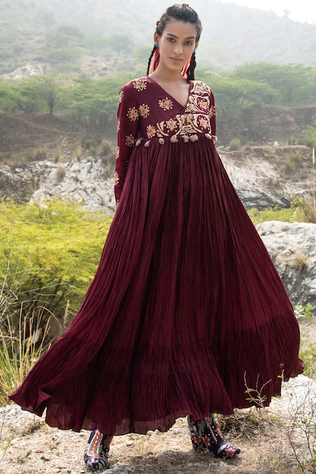 Classic Burgundy Color Embroidered Georgette Anarkali Suit