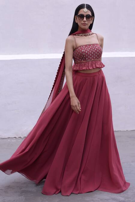 Vvani by vani vats_Georgette Embroidered Top Gharara Set_Online_at_Aza_Fashions