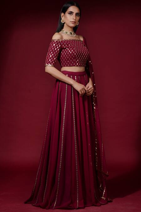 Vvani by vani vats_Maroon Georgette Embroidered Gharara Set_Online_at_Aza_Fashions