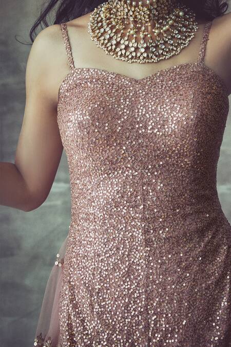 Buy_Vvani By Vani Vats_Pink Net Sweetheart Neck Embroidered Kurta Gharara Set_Online_at_Aza_Fashions