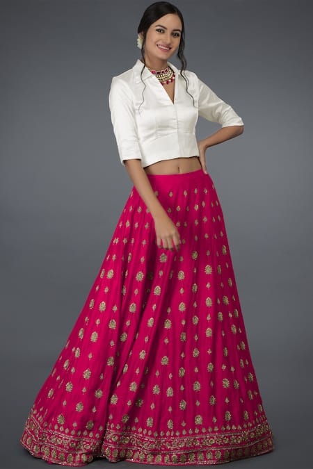 Madhuri Dixit Nene paired her silk shirt with a pink lehenga skirt covered  in Parsi Gara work | VOGUE India