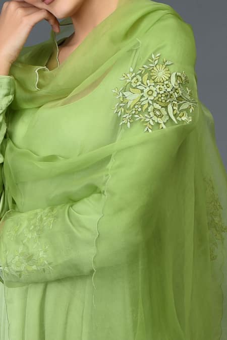 Talking Threads_Green Modal U Neck Embroidered Anarkali Set  _at_Aza_Fashions