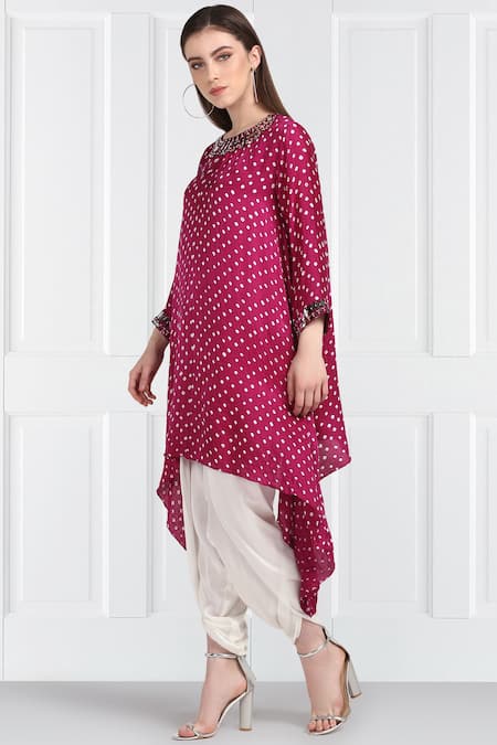 Twenty Nine_Pink Gajji Silk Round Bandhani Tunic _Online_at_Aza_Fashions