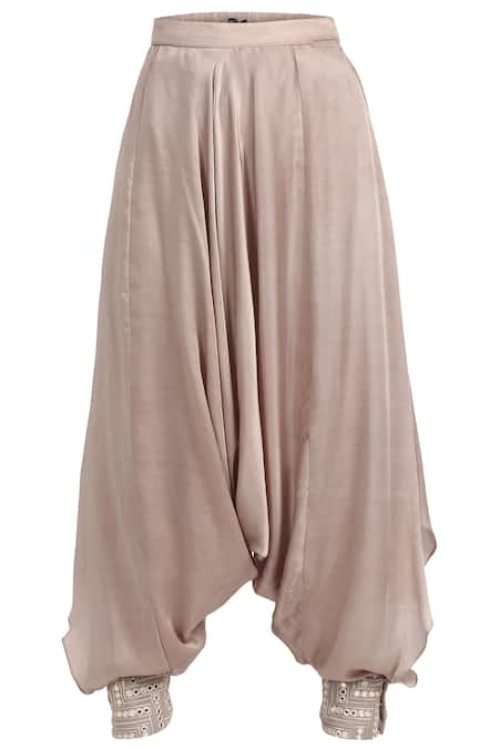 Buy Twenty Nine Grey Modal Satin Embellished Draped Pants Online at Aza Fashions Buy_Twenty Nine_Grey Modal Satin Embellished Draped Pants_Online_at_Aza_Fashions
